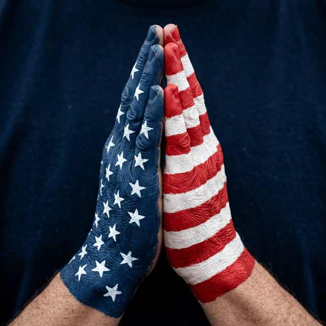 Praying hands painted with American flag